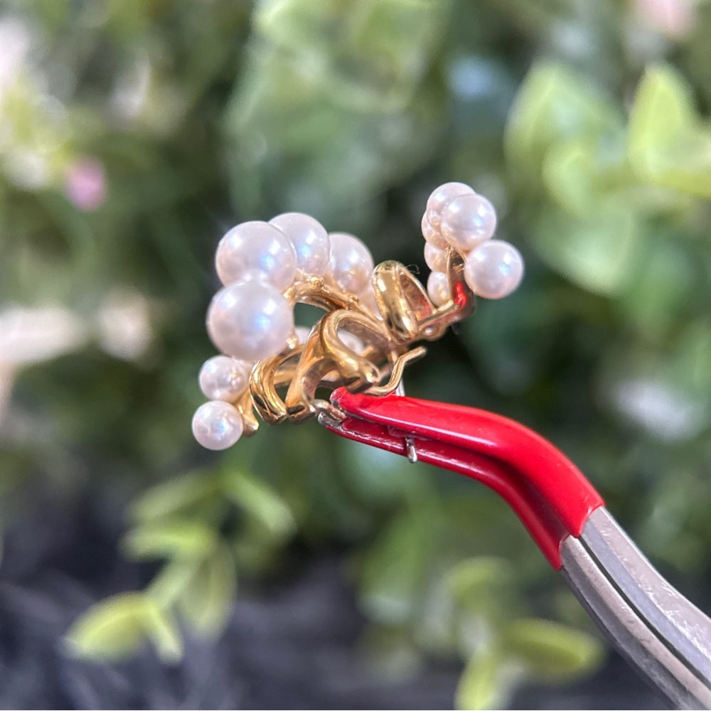 Gold and White Pearl Cascade Earrings - Picture 5 of 8